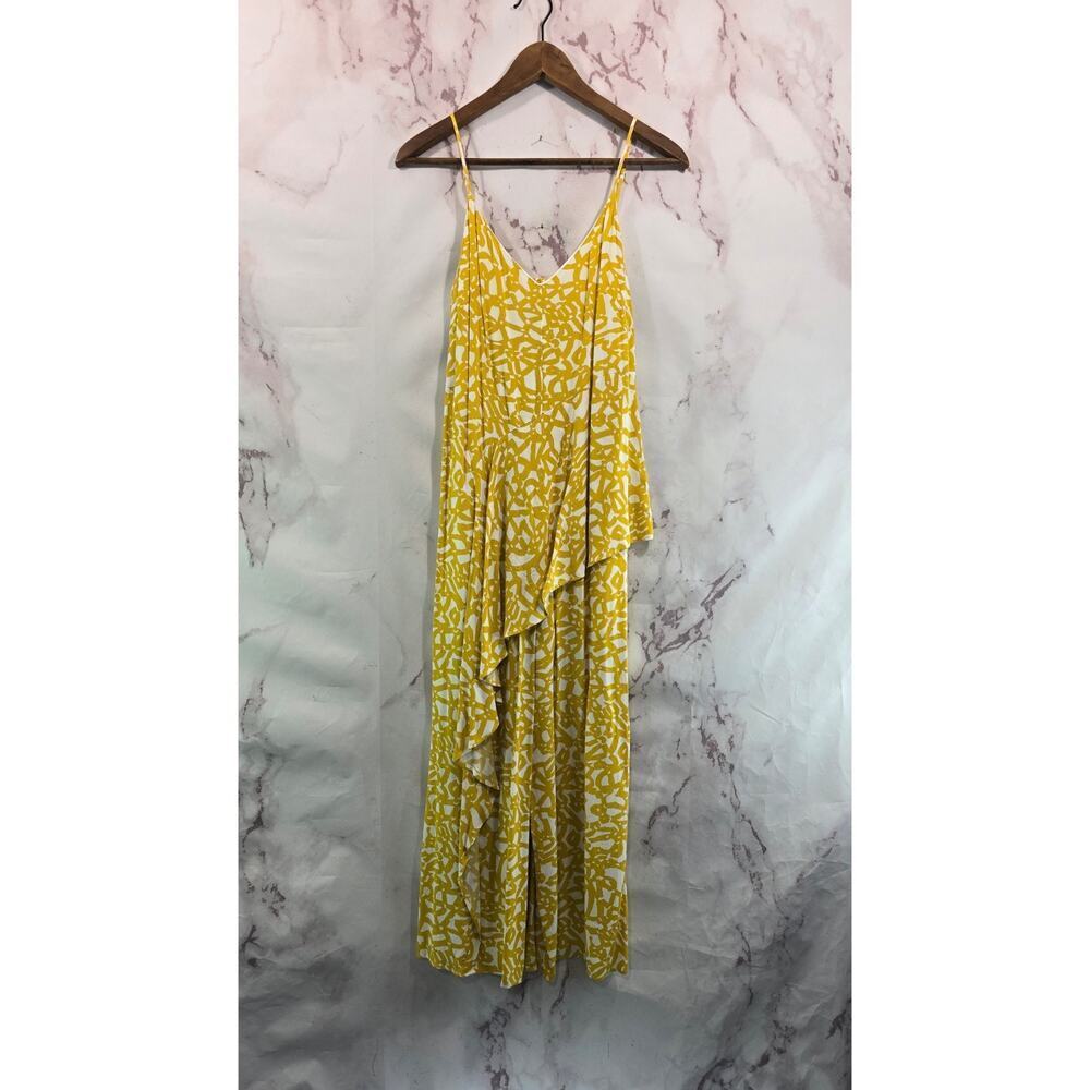 Maeve Jumpsuit Womens 2 Yellow White Wide Leg Ruffle Daytrip Cut Out